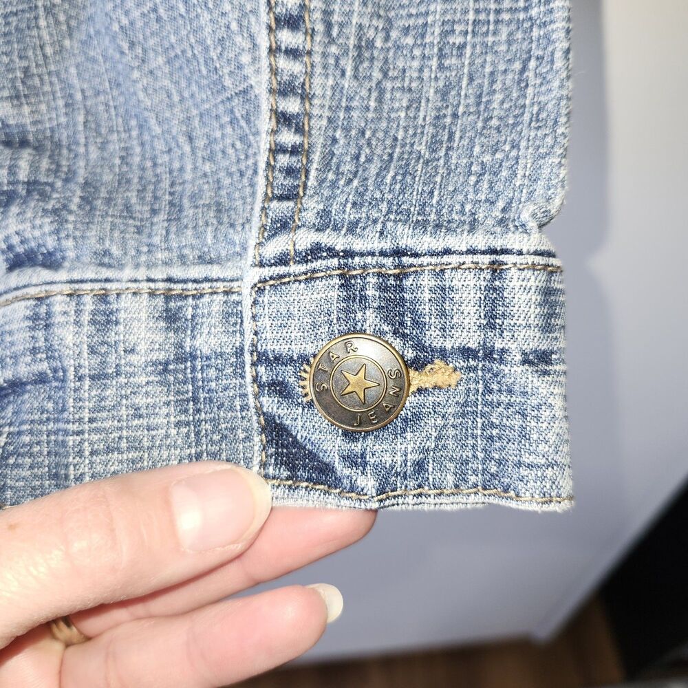 Star Jacket Juniors M Cropped Denim Blue Jean Jacket Casual Y2K Style - Picture 9 of 9